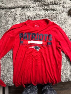 Nike Red Patriots Long Sleeve Tee with Navy Graphics